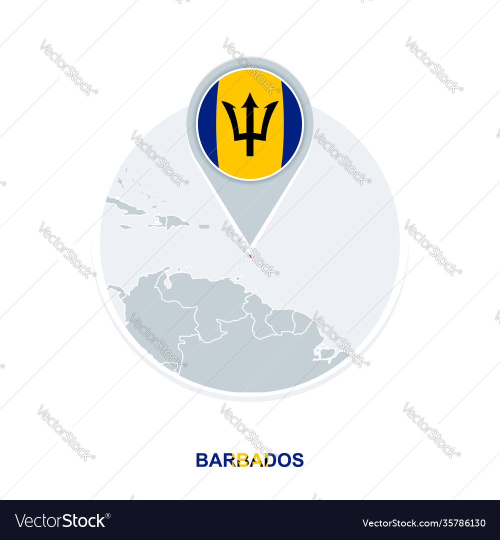 Barbados map and flag icon with highlighted