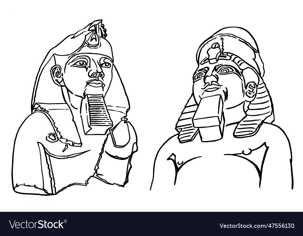 Graphical sketchy set of egypt statues of pharaoh Vector Image
