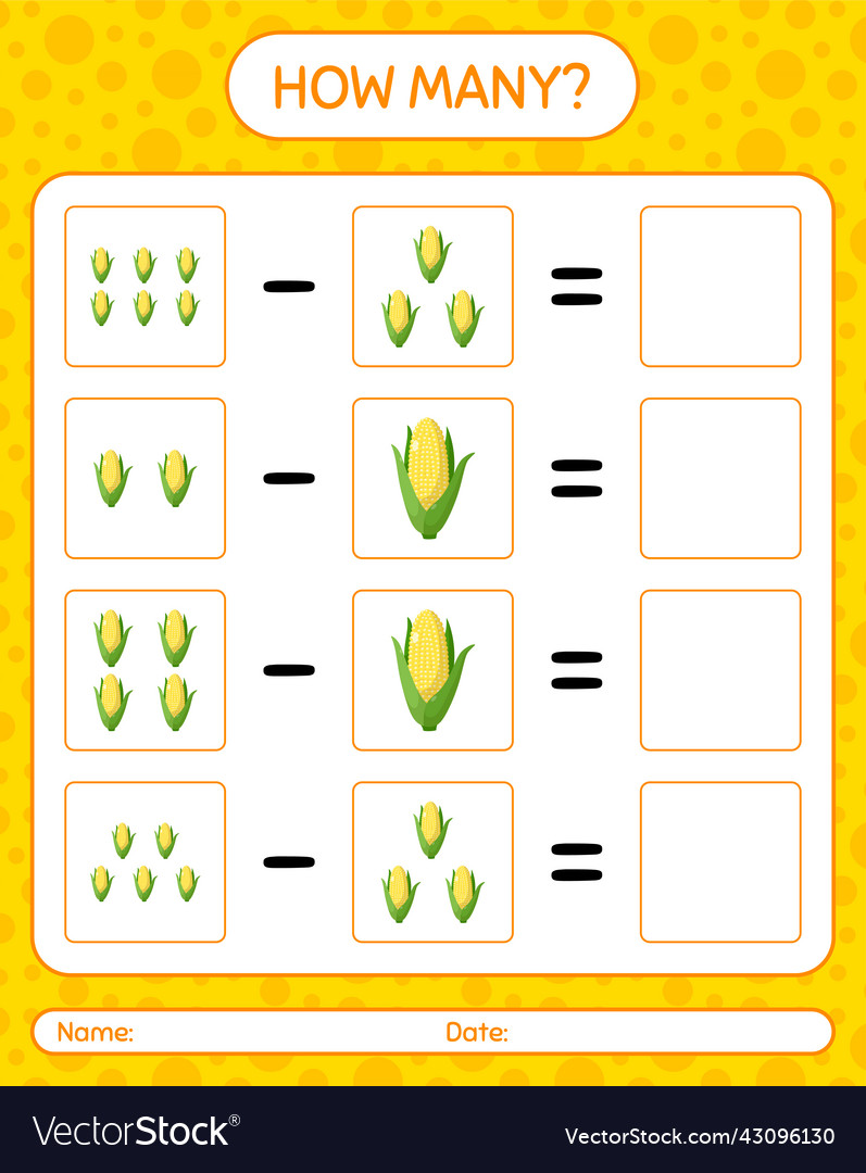 How many counting game with corn worksheet vector image How many counting game with corn worksheet