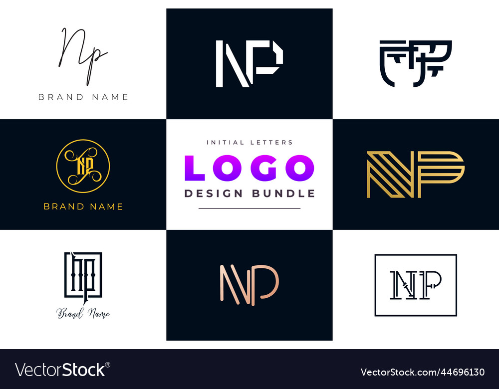 Initial letters np logo design bundle