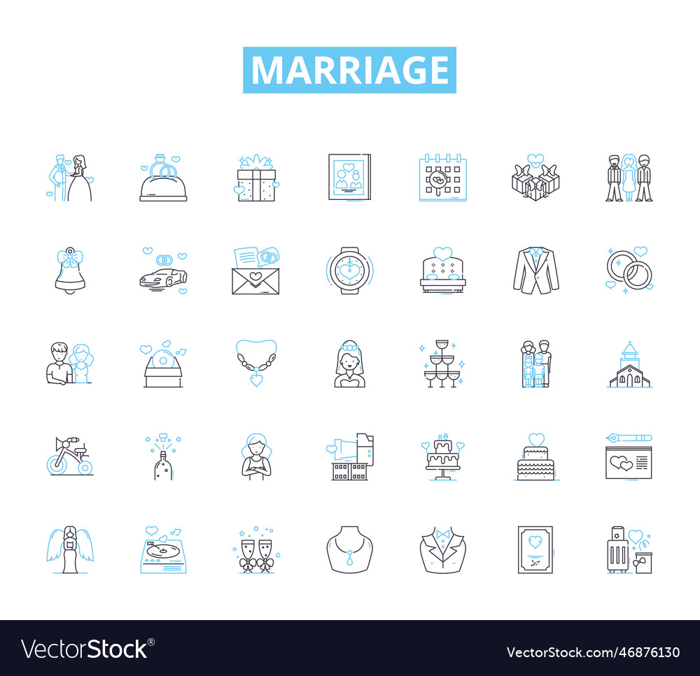 Marriage linear icons set vows commitment