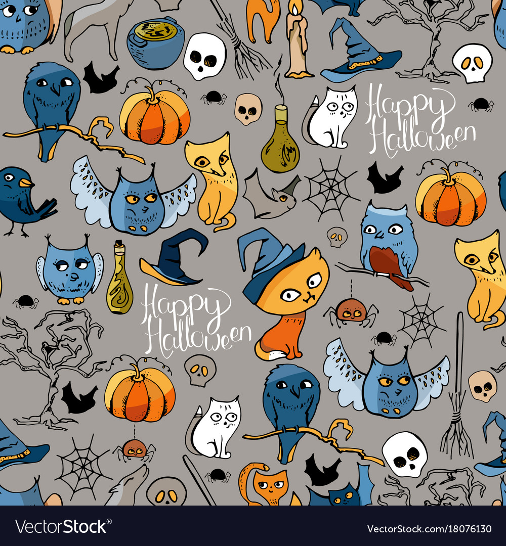 Seamless pattern with halloween symbols endless Vector Image