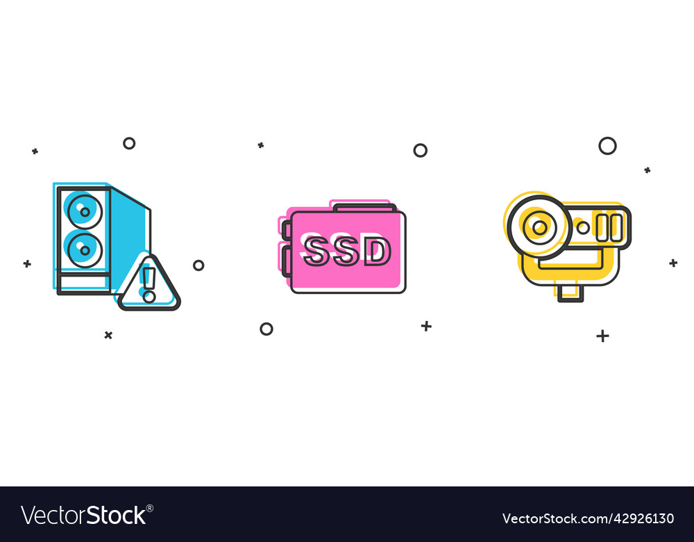 Set Fall von Computer ssd Karte und Web-Kamera-Symbol