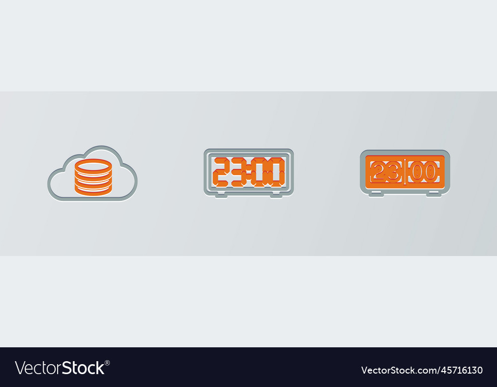 Set line retro flip clock cloud database vector image Set line retro flip clock cloud database