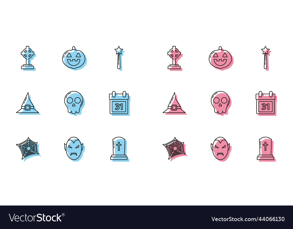 Set line spider web vampire tombstone with cross