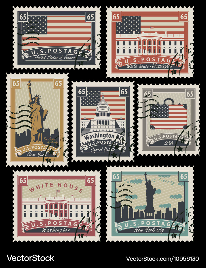 Stamps with America landmarks Royalty Free Vector Image