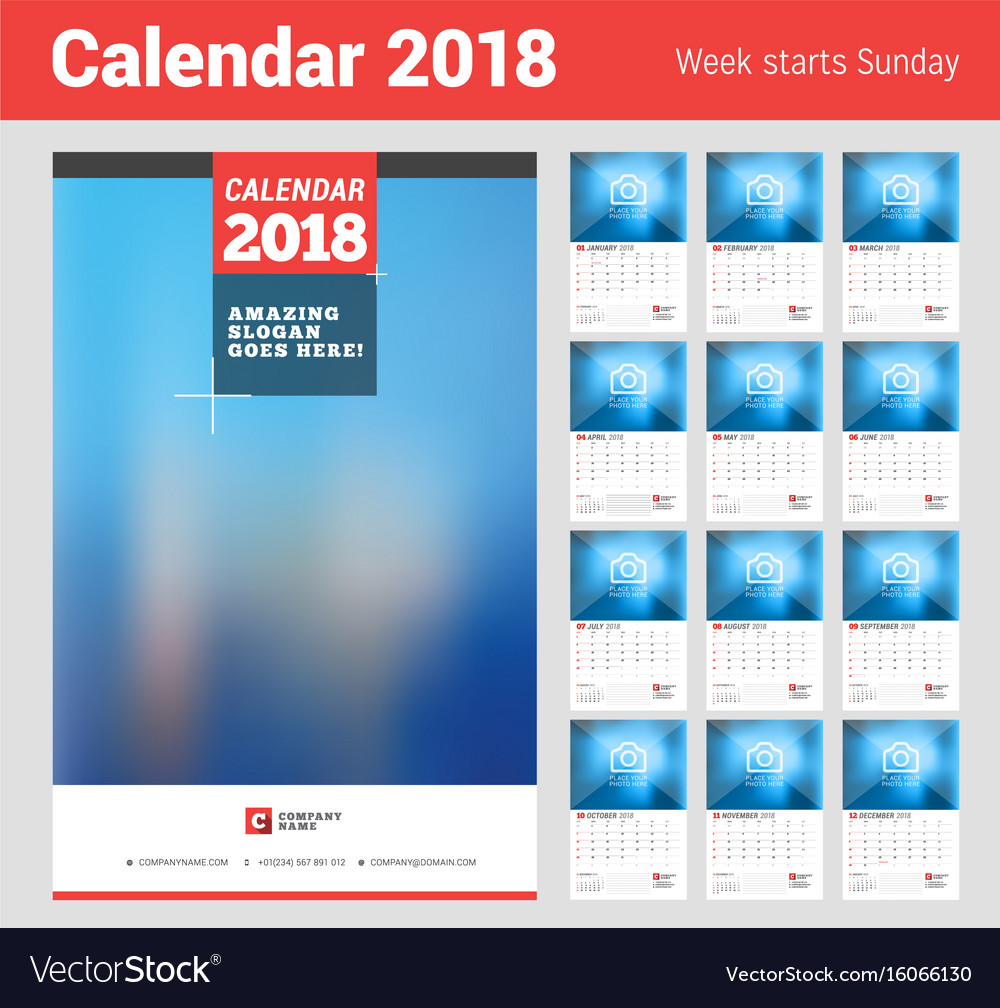 Wall calendar planner for 2018 year set of 12 Vector Image