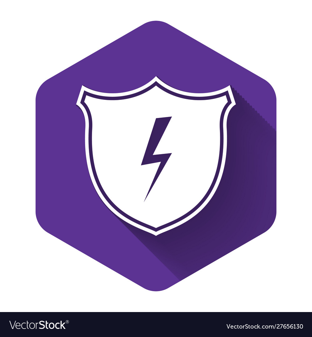 White secure shield with lightning icon isolated