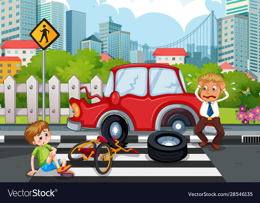 Accident scene with car crash in city Royalty Free Vector