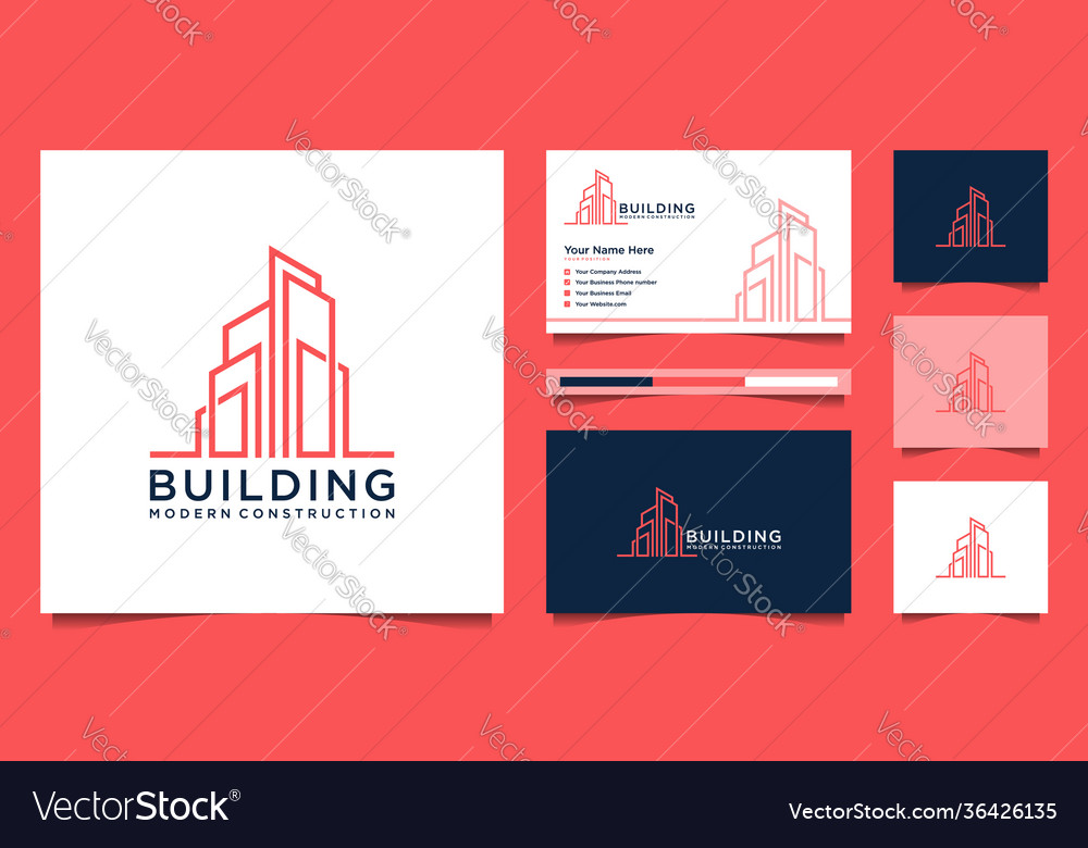 Building design logos with line style symbol