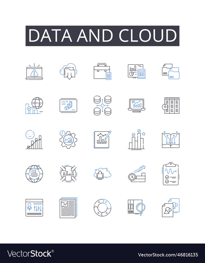 Data and cloud line icons collection analytics vector image Data and cloud line icons collection analytics