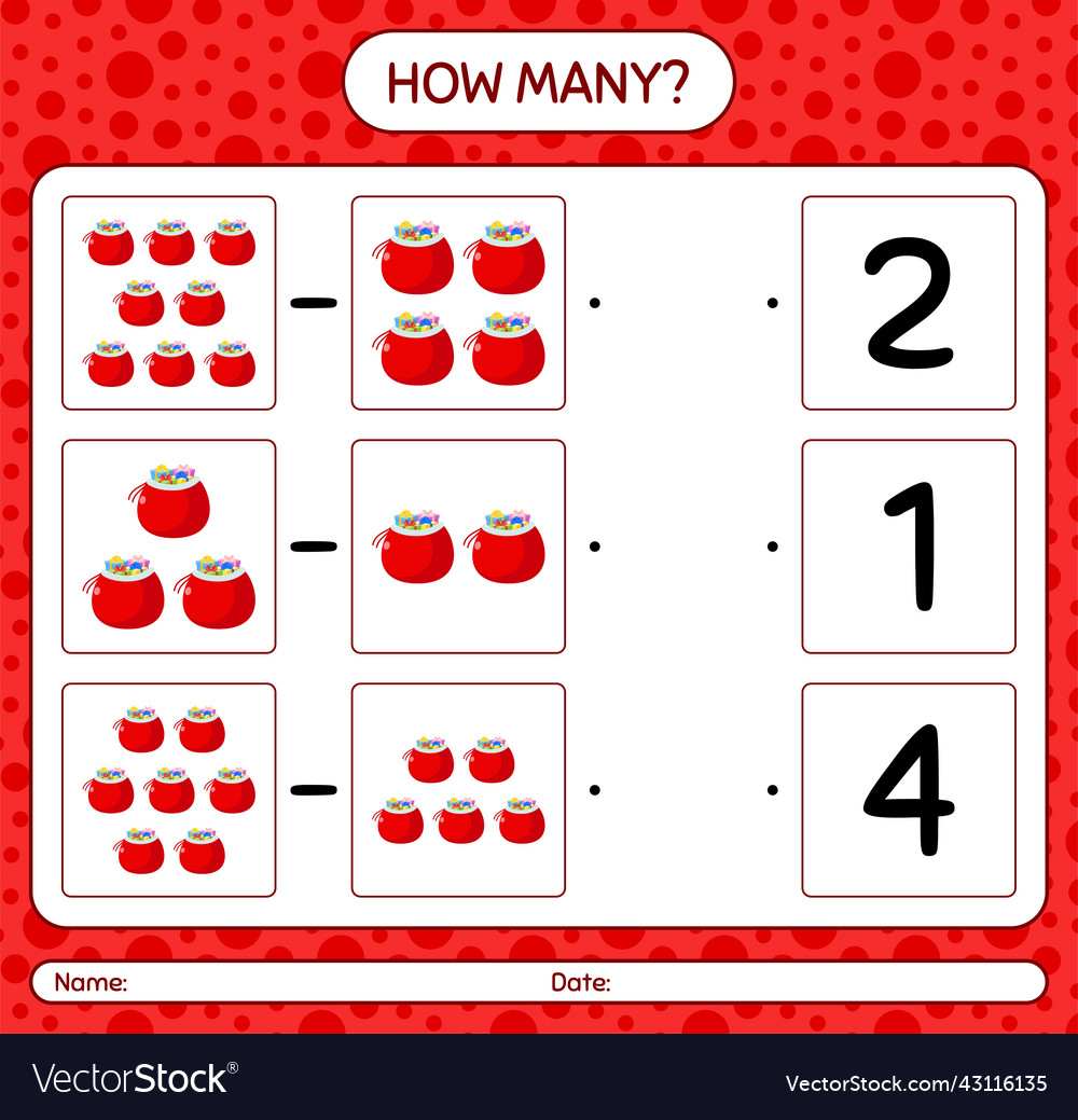 How many counting game with santas bag worksheet
