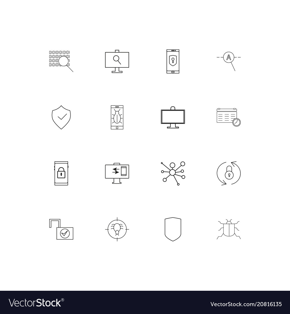 Internet security linear thin icons set outlined