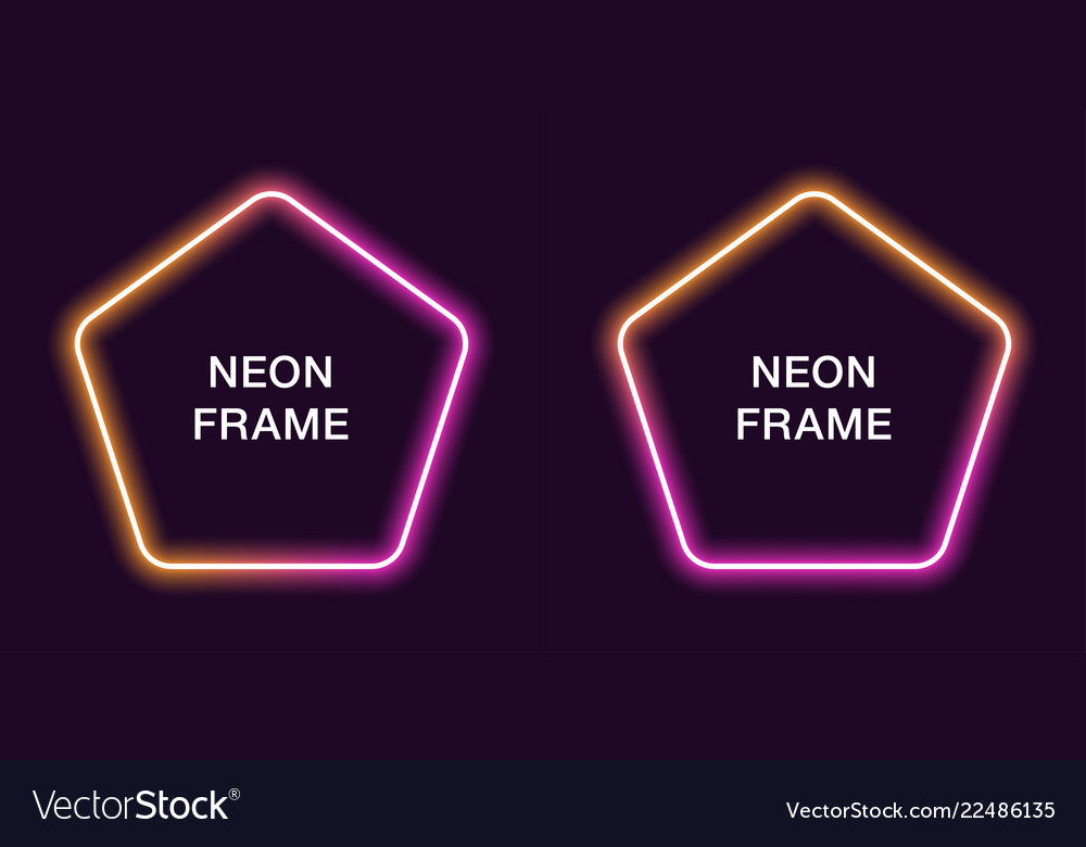 Neon frame in pentagonal shape template vector image Neon frame in pentagonal shape template