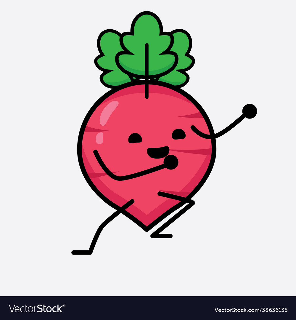 Red radish character with cute face and simple