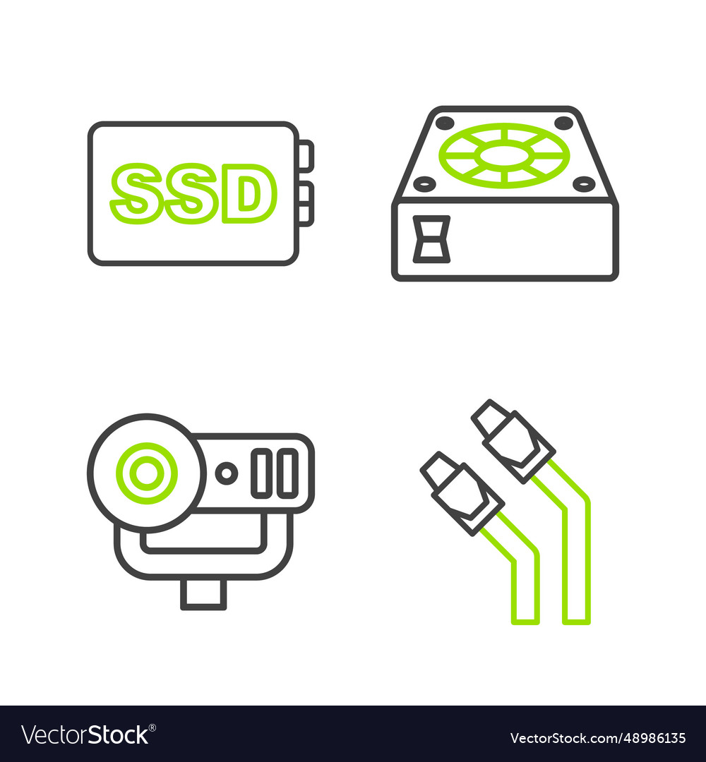 Set line lan cable network internet web camera vector image Set line lan cable network internet web camera