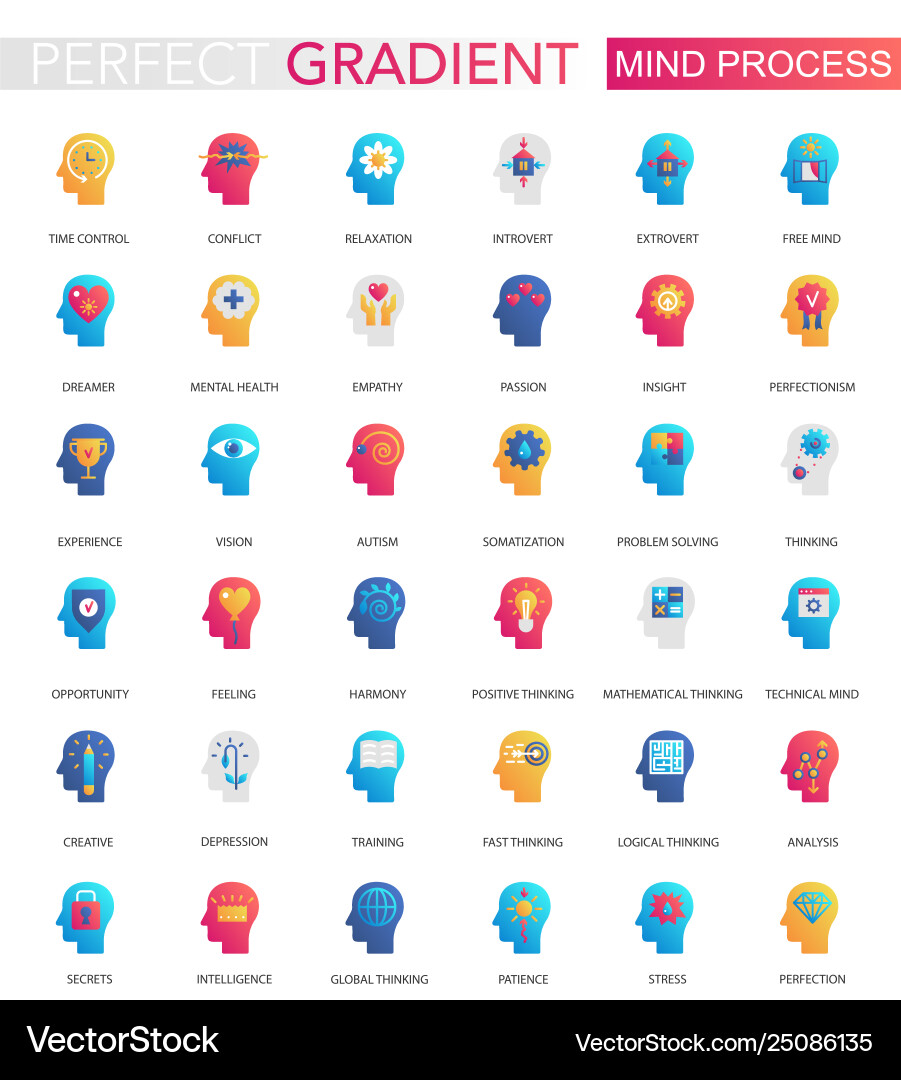 Set trendy flat gradient mind brain Royalty Free Vector