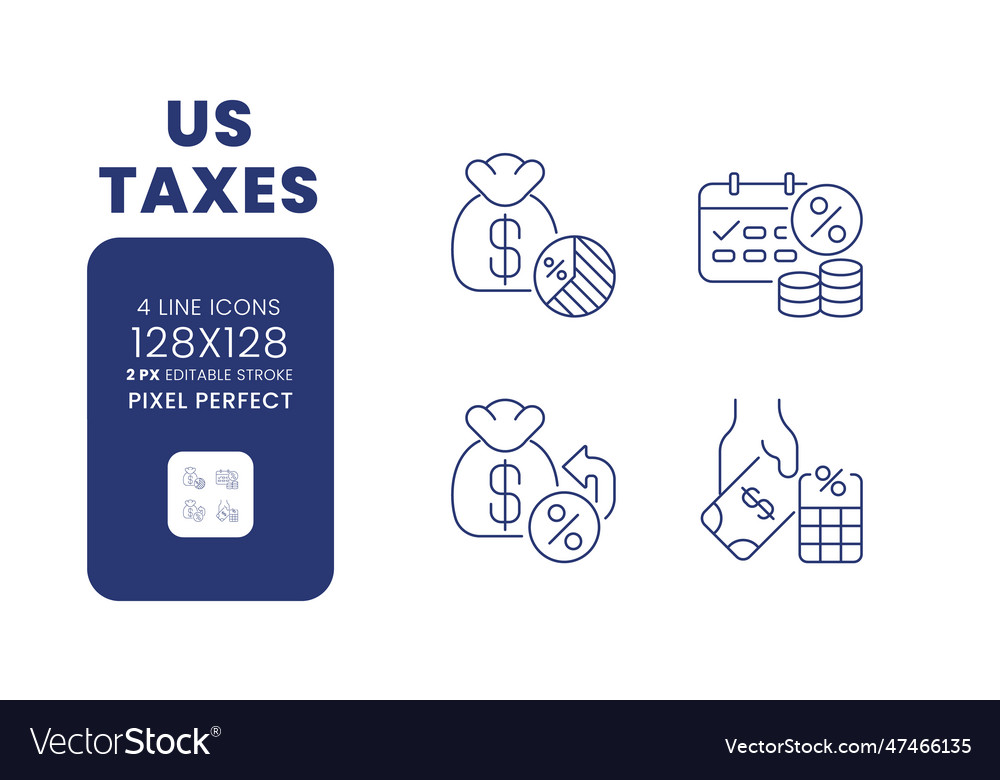 Us taxes linear desktop icons set