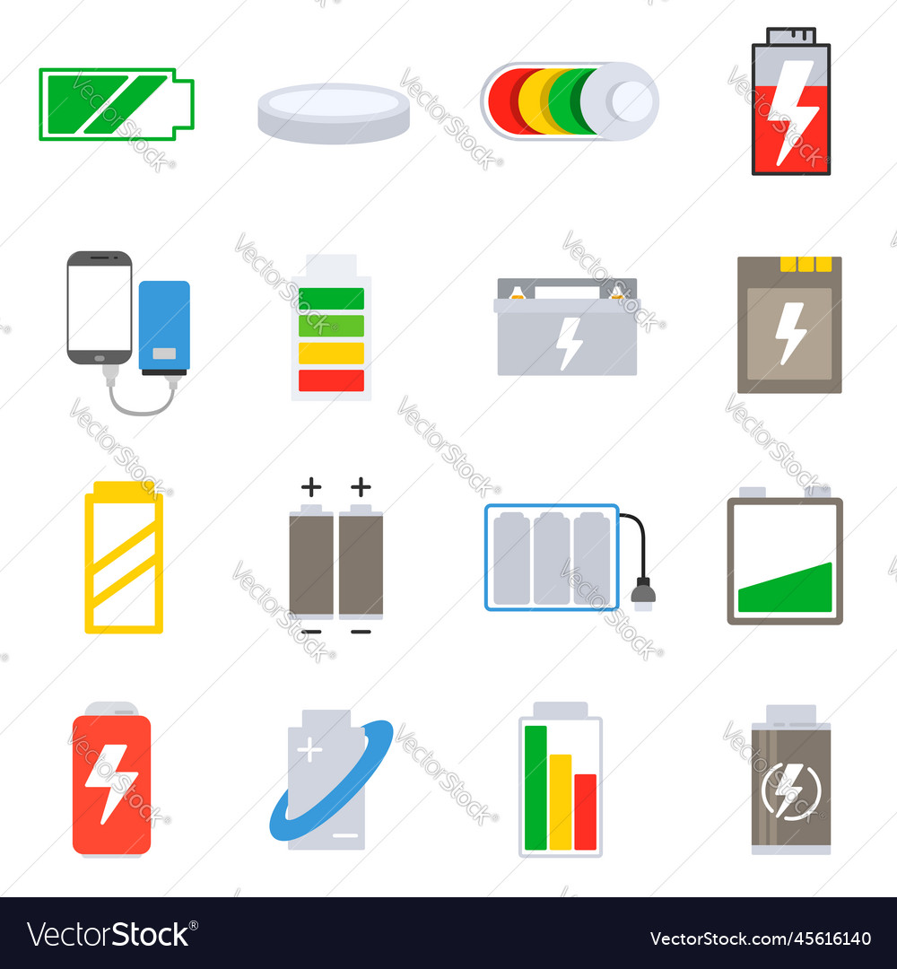 Accumulators and batteries icons set battery Vector Image
