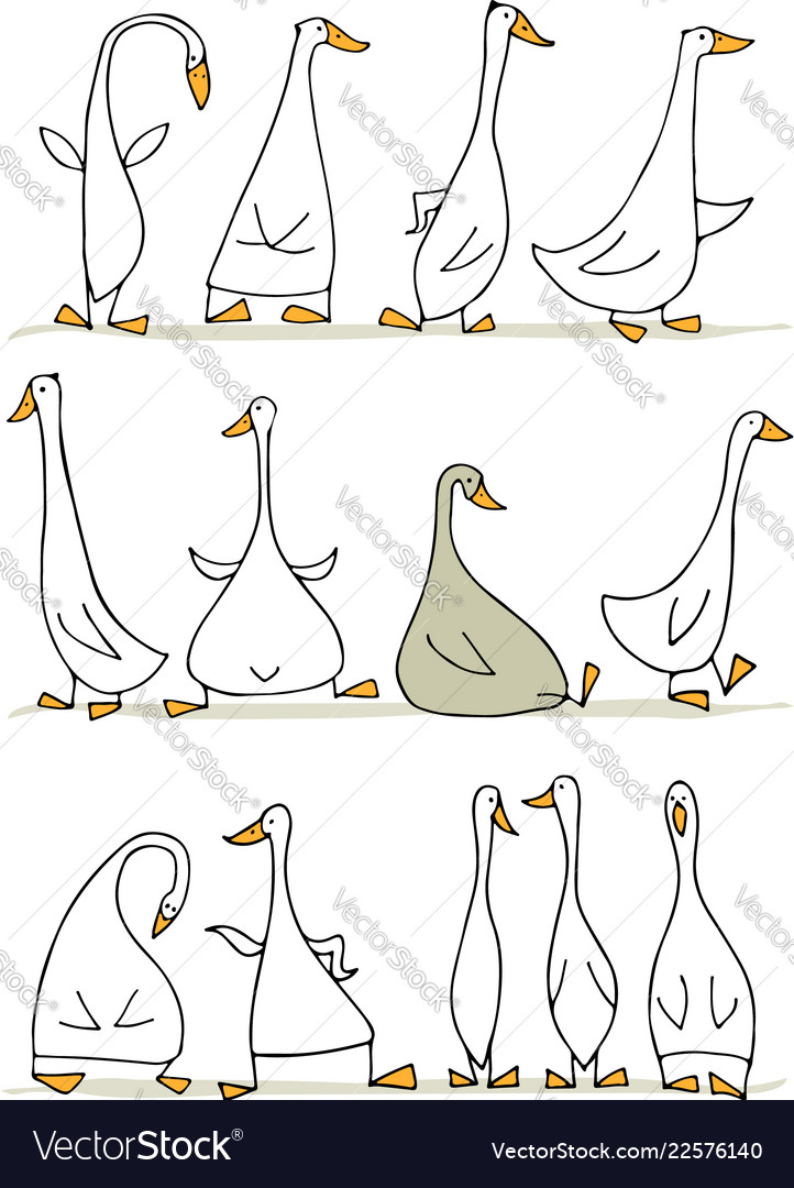 Funny goose set sketch for your design Royalty Free Vector