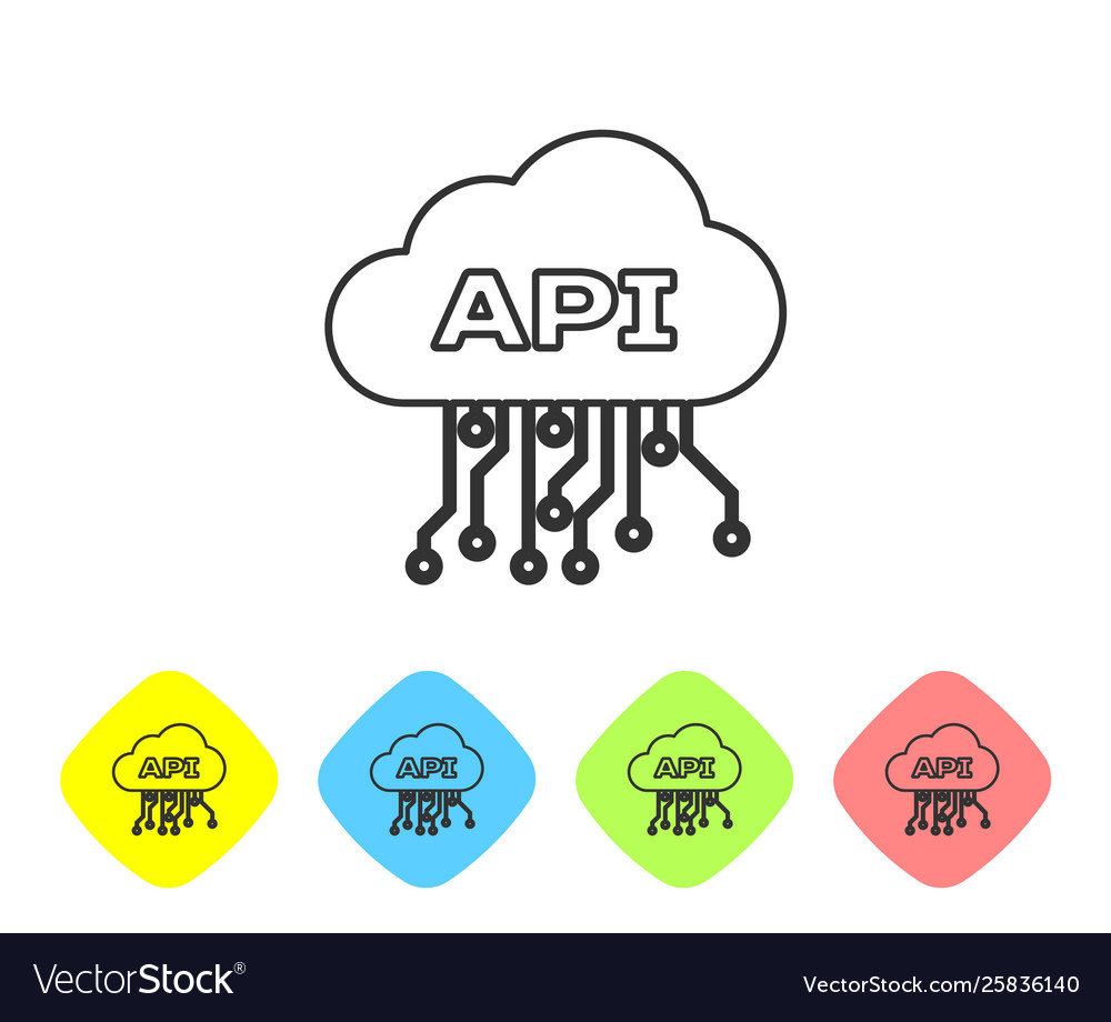 Grey cloud api interface line icon on white vector image Grey cloud api interface line icon on white