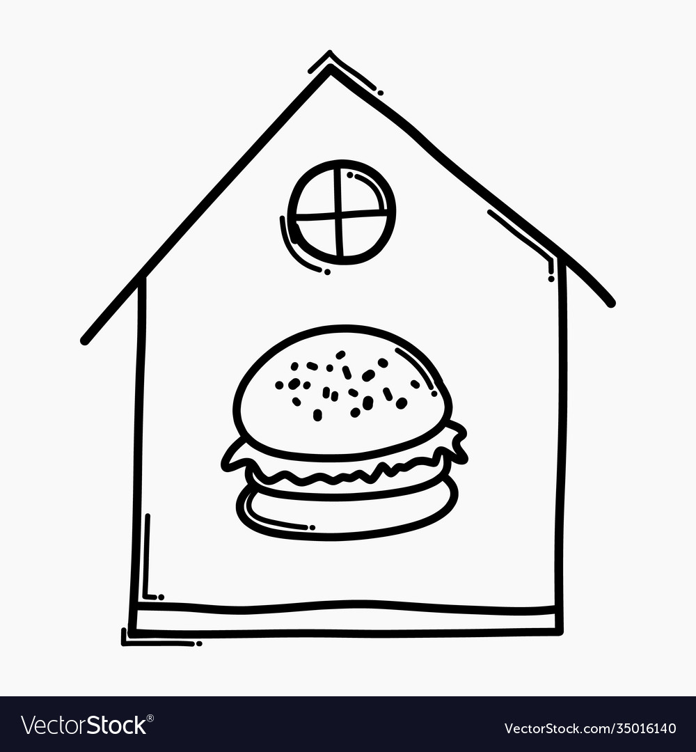 Hamburger at house doodle icon drawing sketch