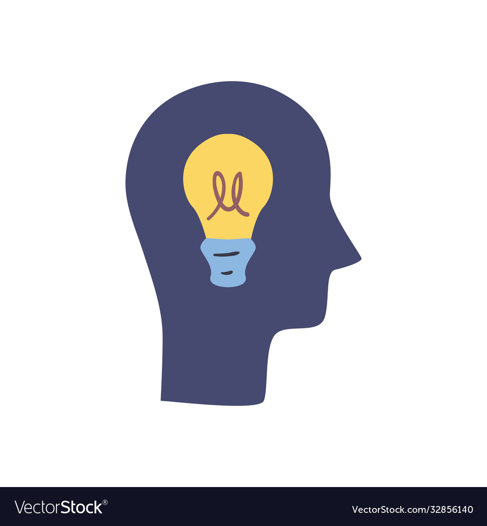 Light bulb inside head line and fill style icon