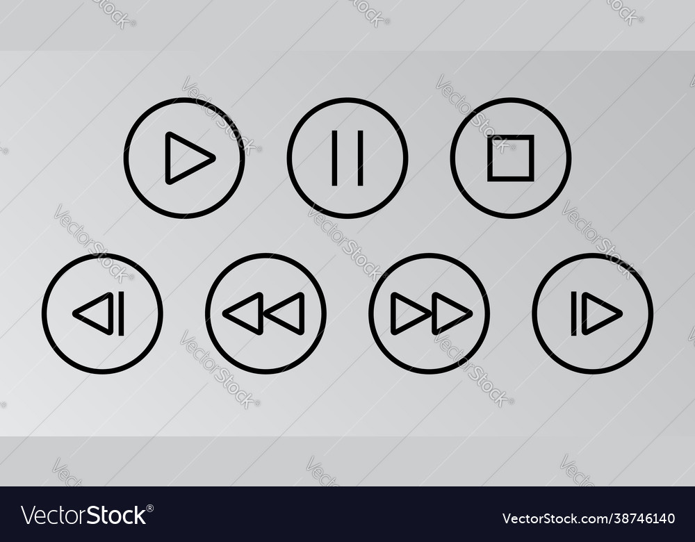 Media control web buttons gray round shapes