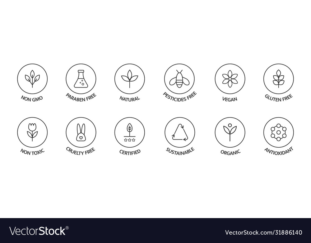 Organic cosmetic labels set product free allergen