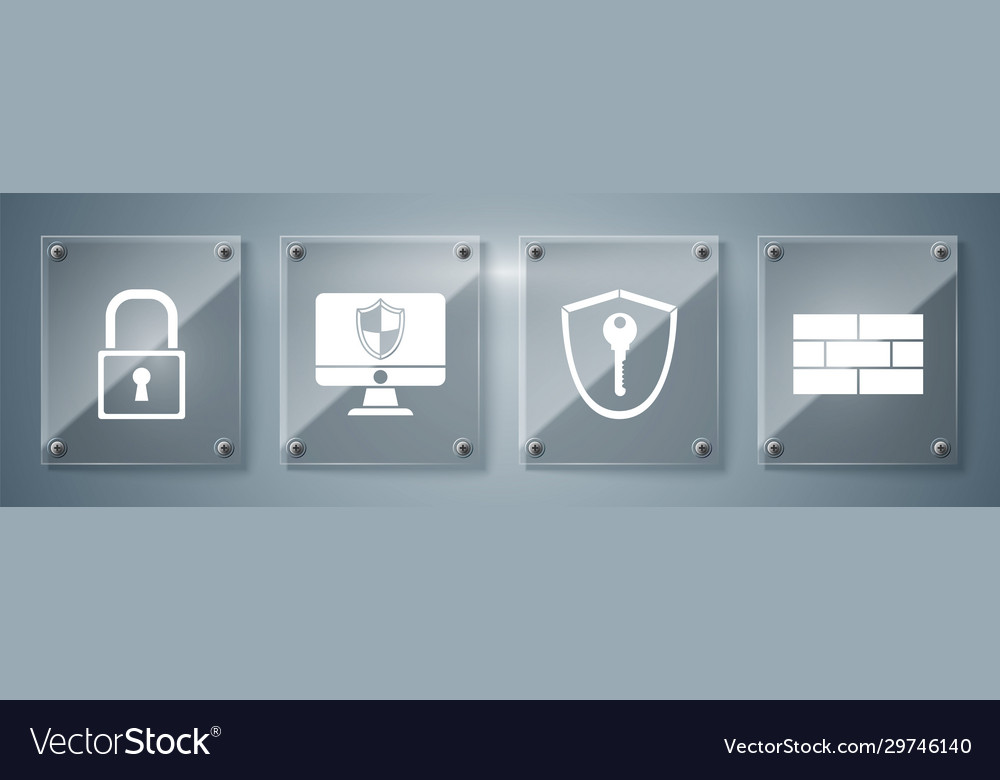 Set bricks shield with key computer monitor Vector Image Set bricks shield with key computer monitor