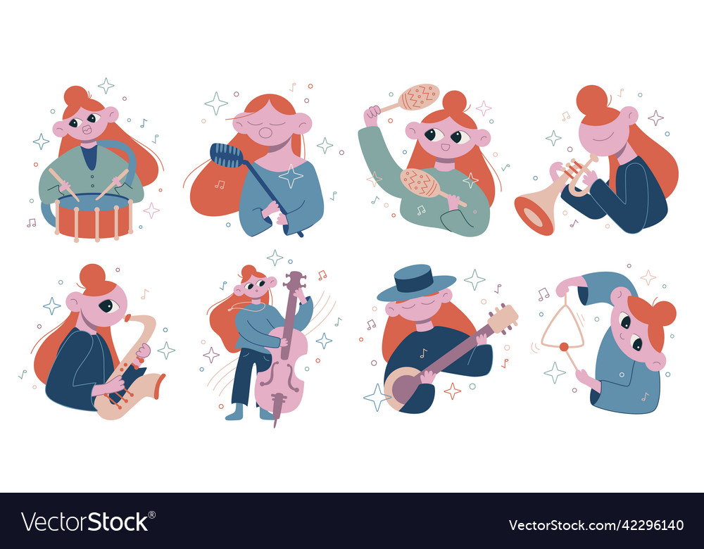 Set Flat Cartoon Orchestra Royalty Free Vector Image