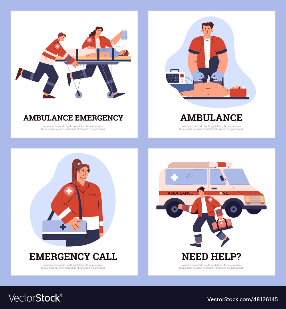 Ambulance emergency medical care square banners