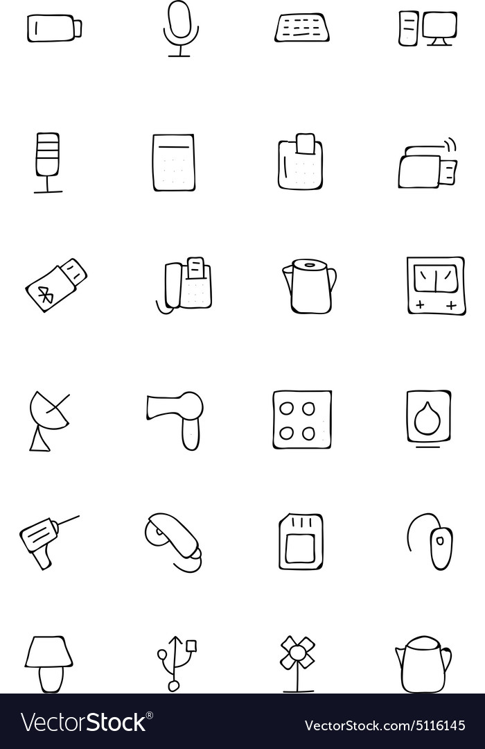 Electronics Hand Drawn Doodle Icons 3 Royalty Free Vector