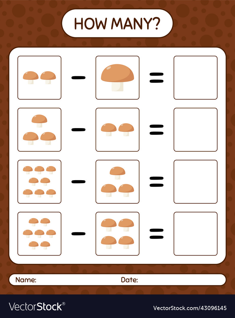 How many counting game with mushroom worksheet
