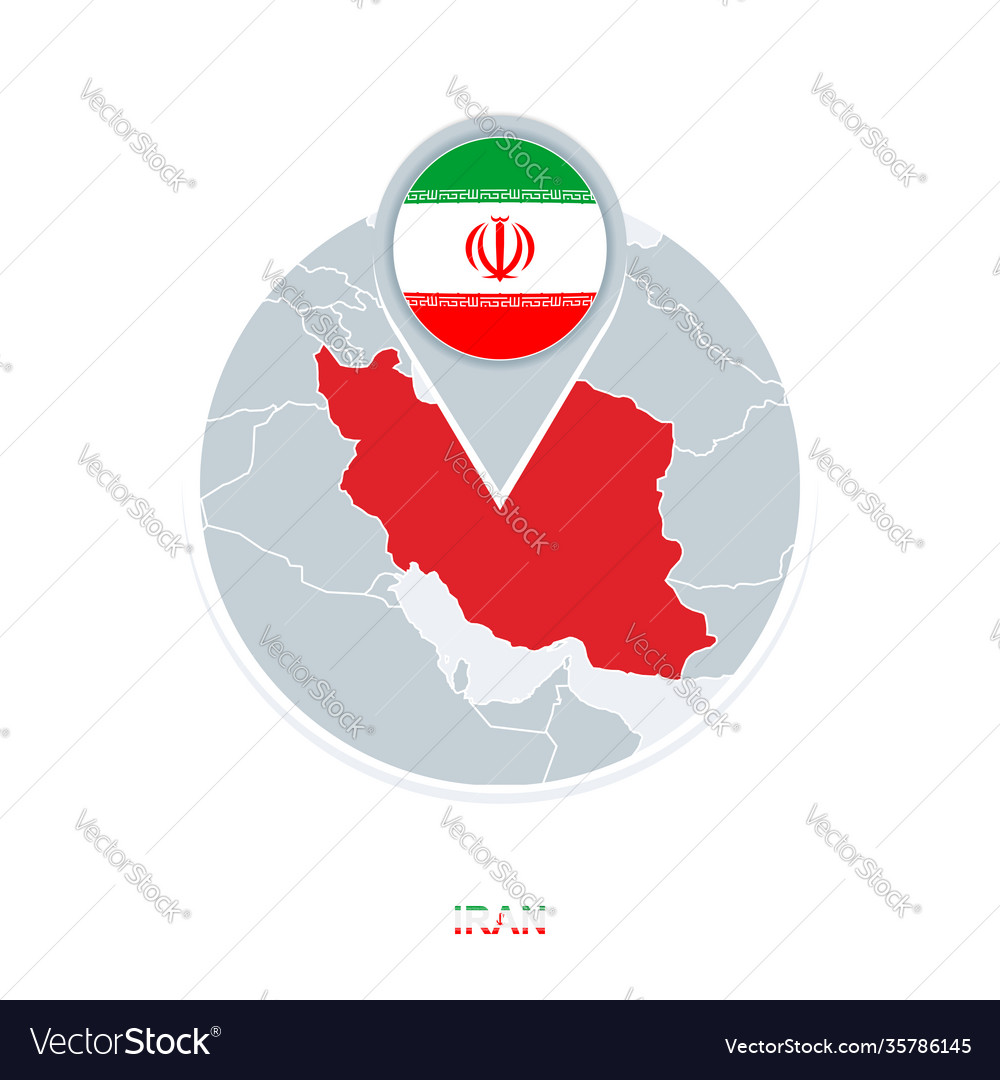 Iran map and flag icon with highlighted