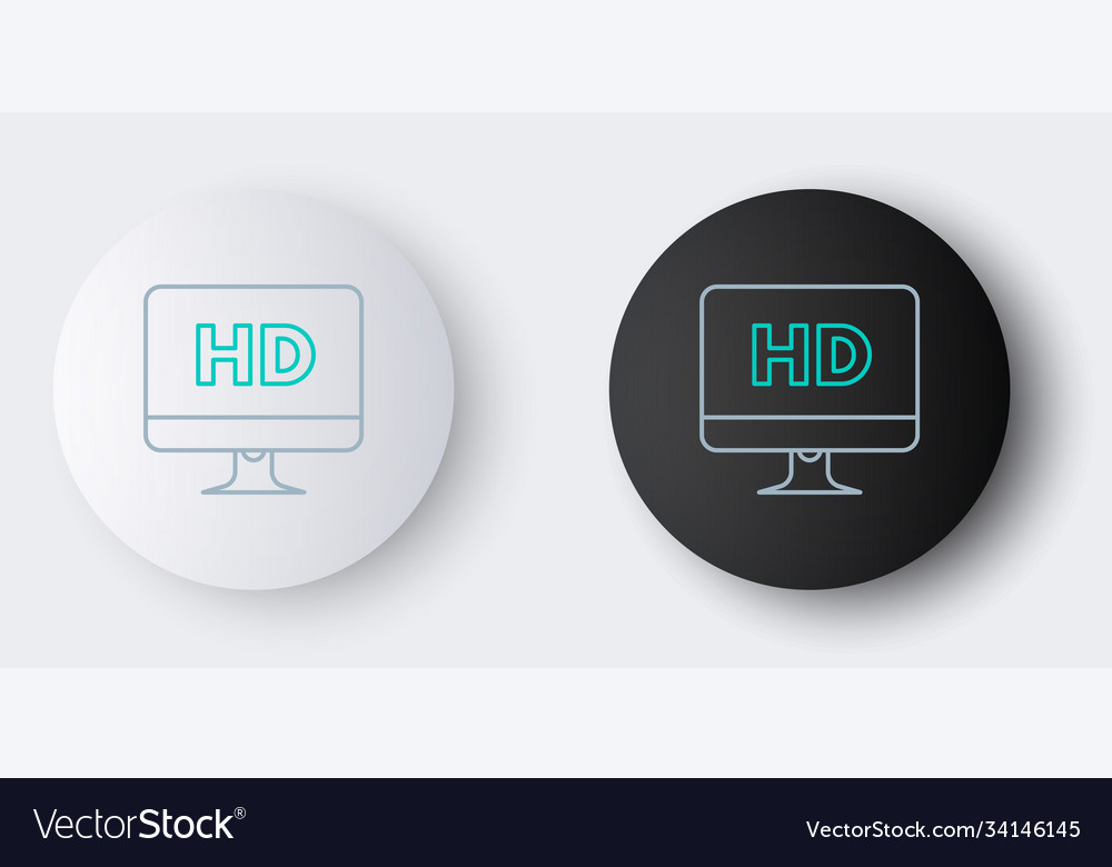 Line computer pc monitor display with hd video vector image Line computer pc monitor display with hd video