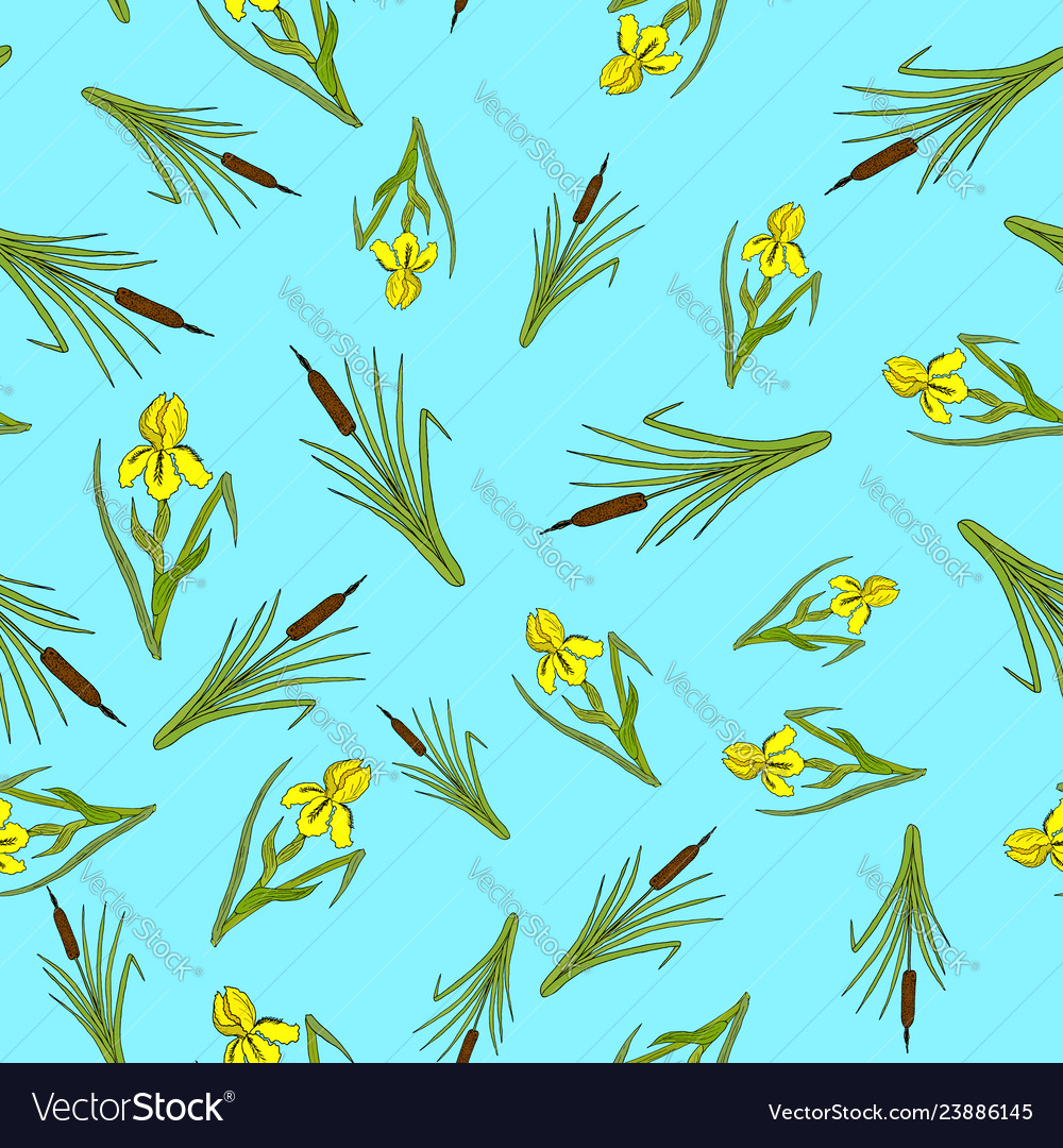 Nature Seamless Iris & Cattail Pattern