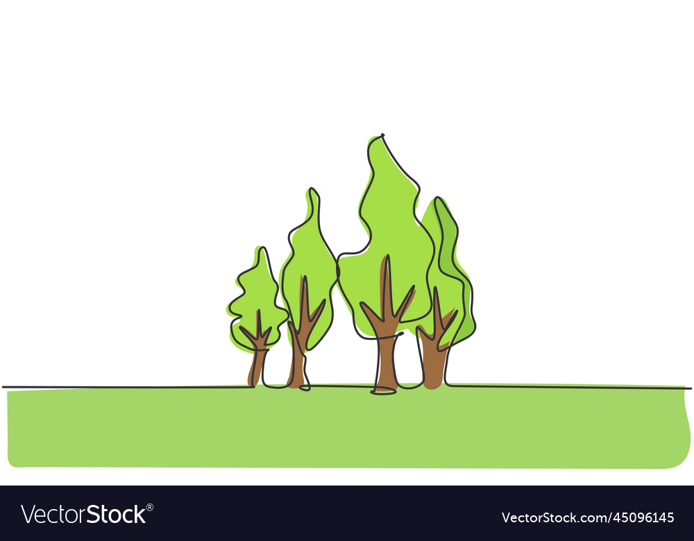 Single continuous line drawing of green frees Vector Image