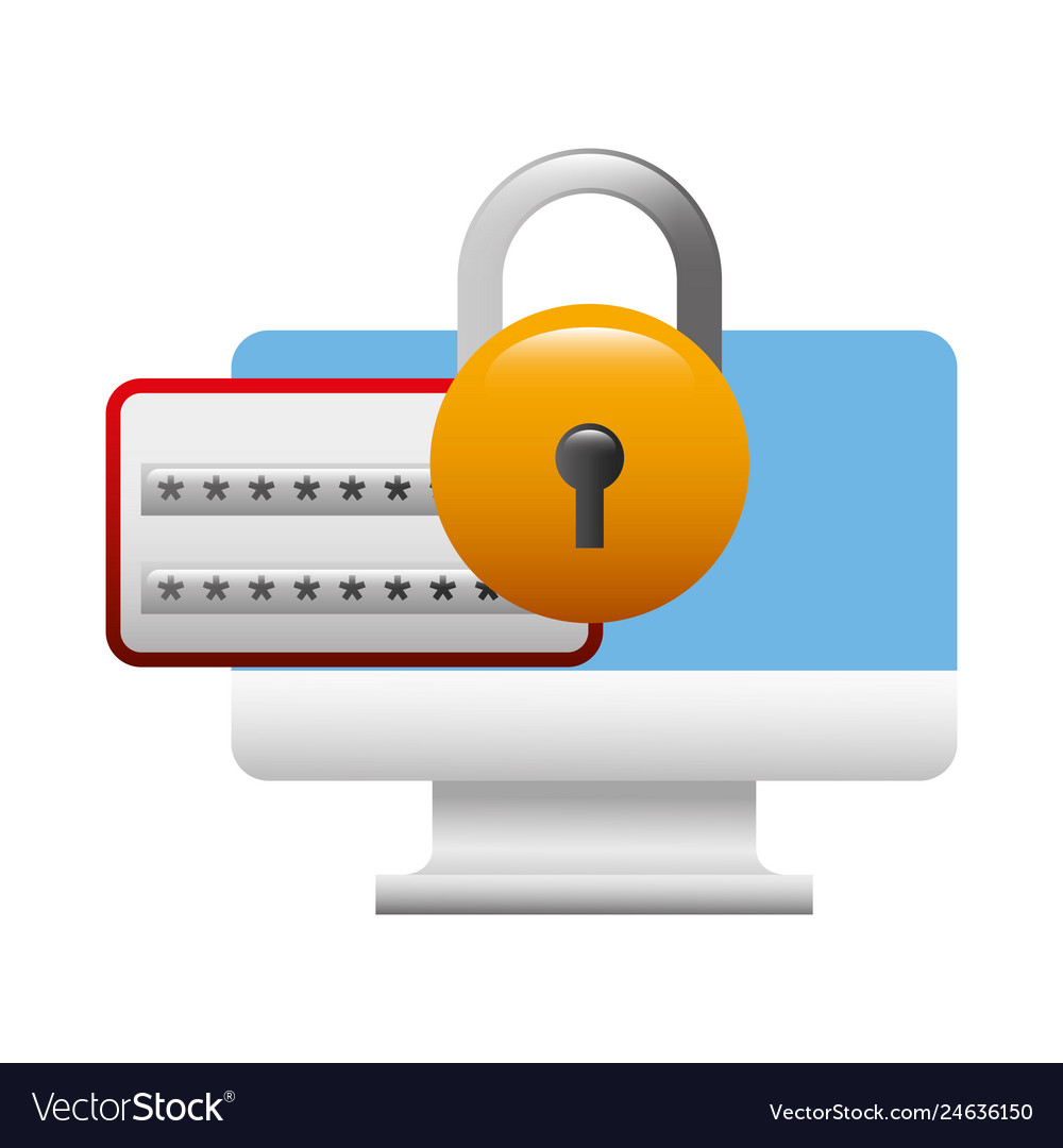 Computer monitor with padlock isolated icon