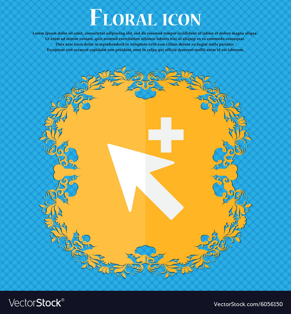 Cursor arrow plus add icon sign floral flat design