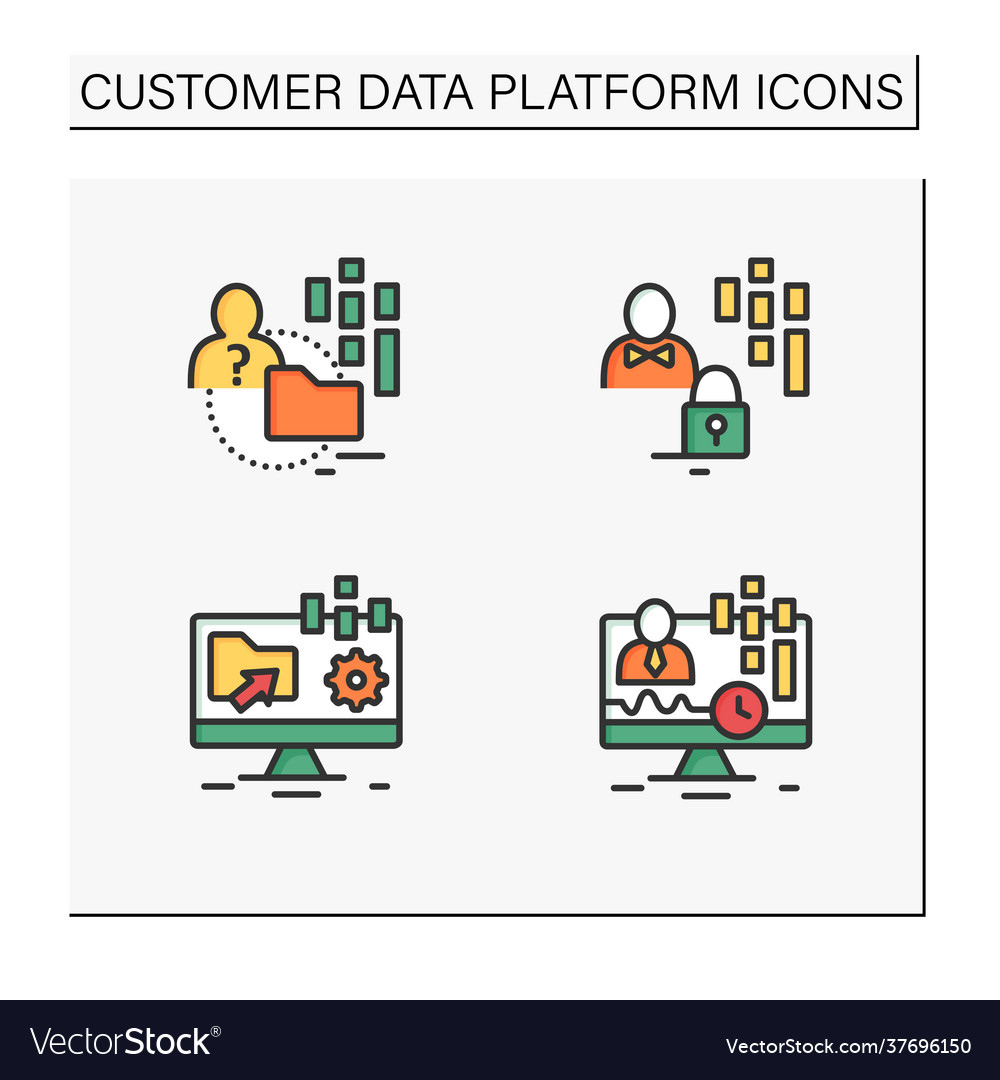 Customer data platform color icons set