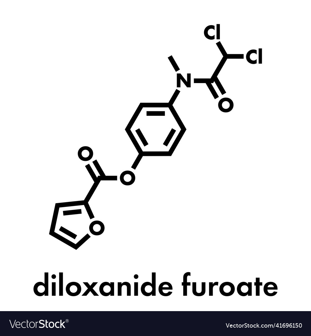 Diloxanide furoate amoebiasis drug molecule used Vector Image