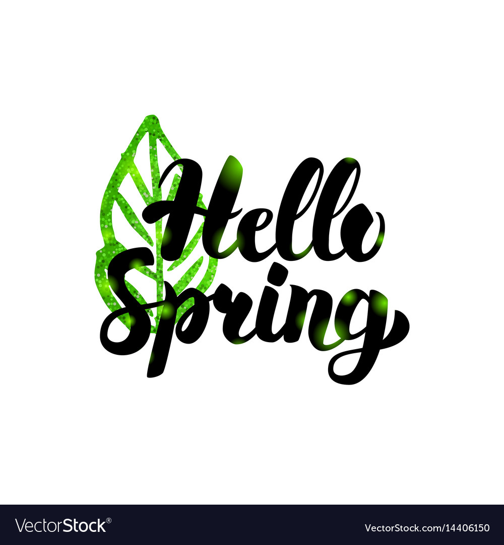 Hello spring green inscription