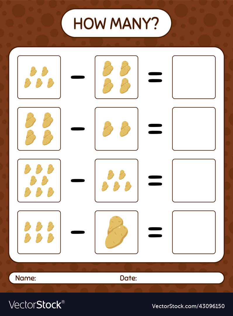 How many counting game with potato worksheet