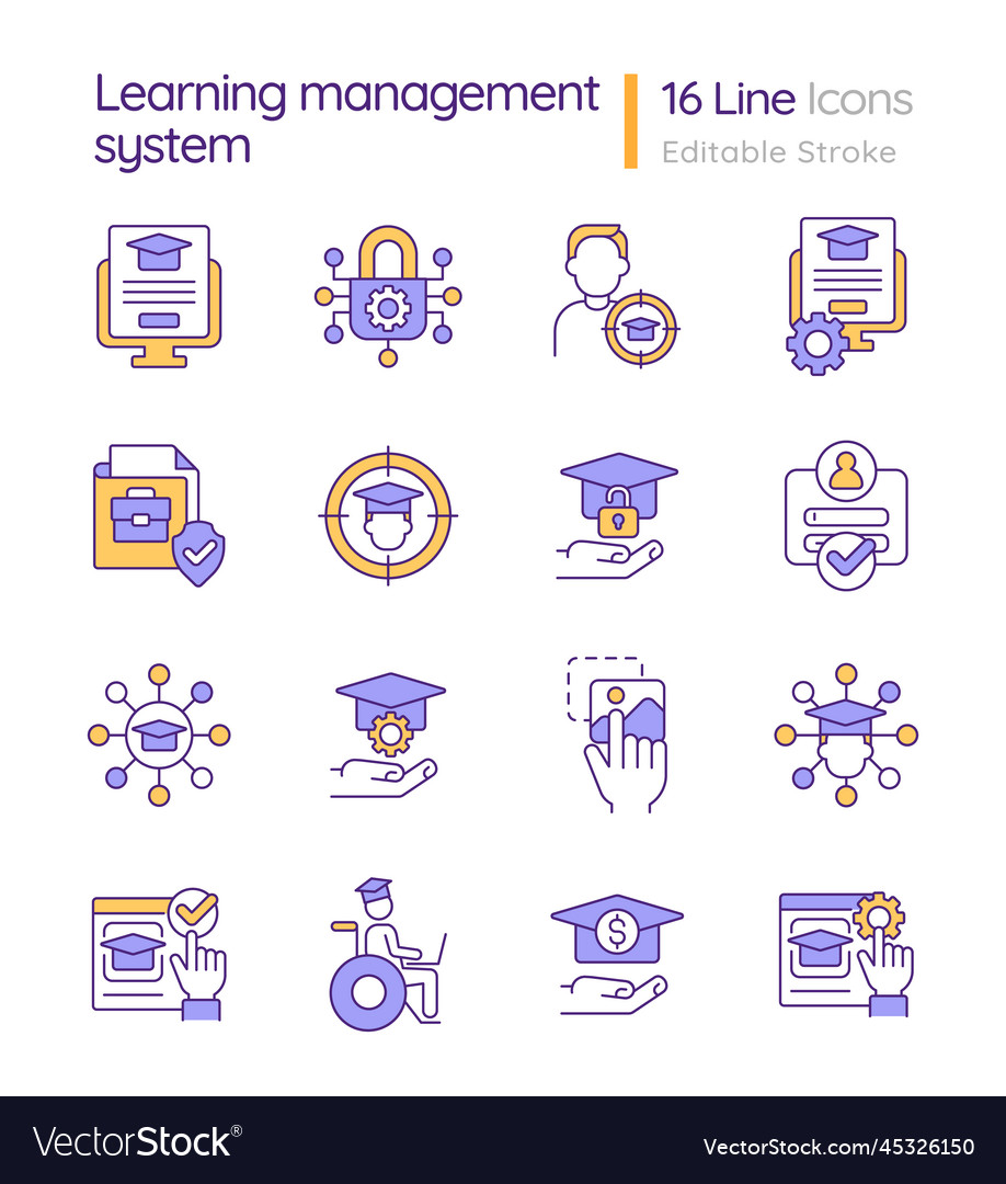 Learning management system rgb color icons set