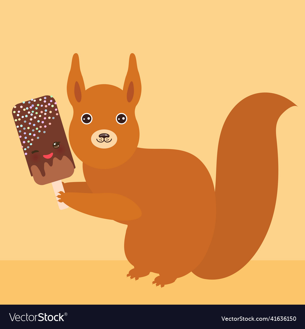 Red squirrel with chocolate ice cream lolly vector image