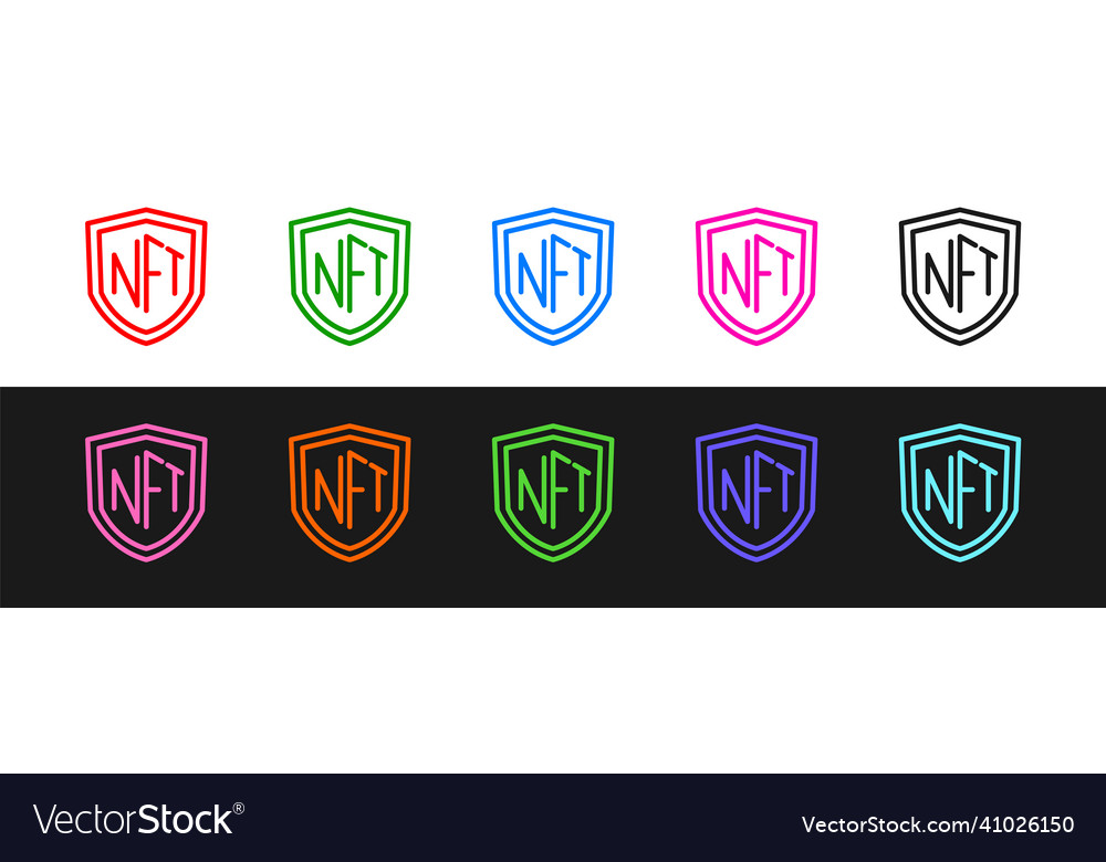 Set line nft shield icon isolated on black