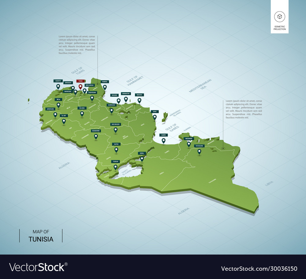 Stylized map tunisia isometric 3d green map Vector Image