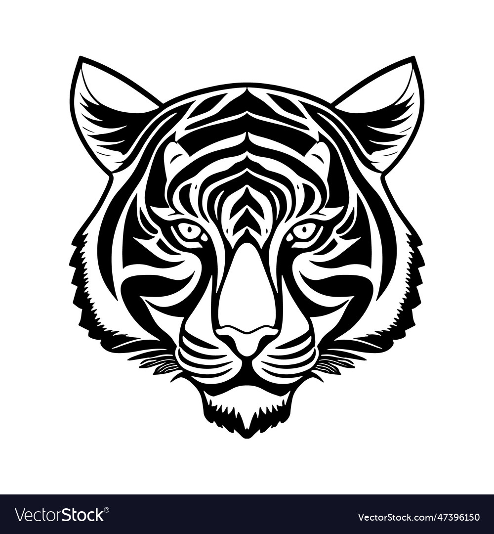 Tiger head black and white icon Royalty Free Vector Image