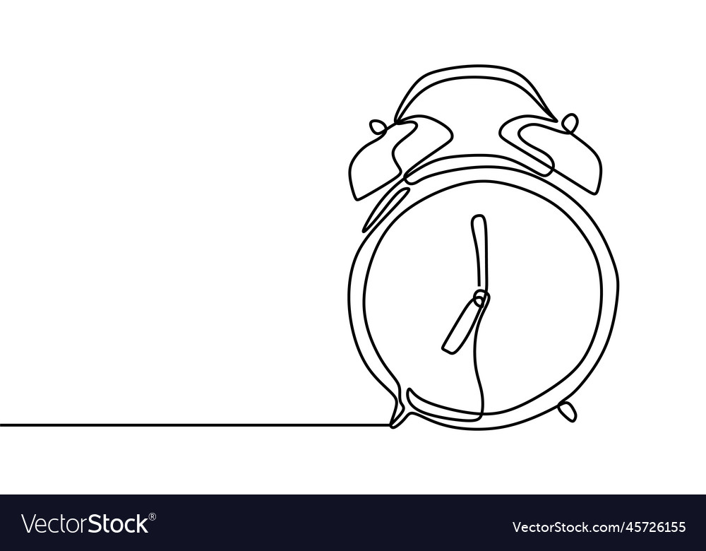 Alarm clock at 7 sharp continuous one line vector image Alarm clock at 7 sharp continuous one line